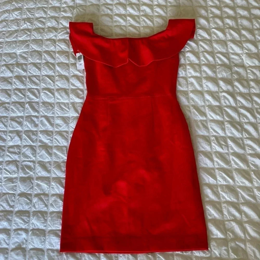 Aritzia Babaton Emry red off the shoulder ruffle mini dress